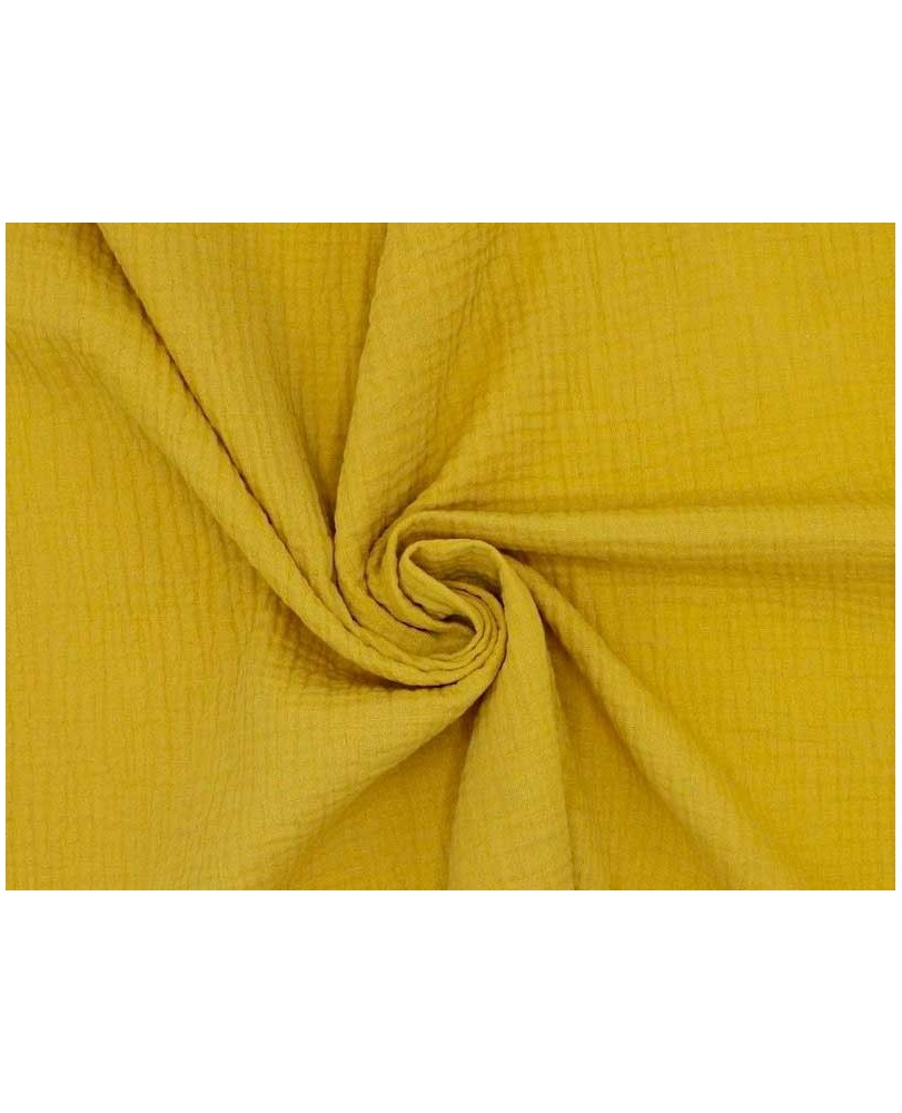 Coupon Double gaze coton jaune moutarde, 45x65cm