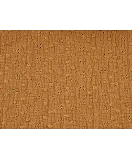 Double gaze coton brodé camel, 45x60cm dans Tissus en coton brodé par Marotte et Cie
