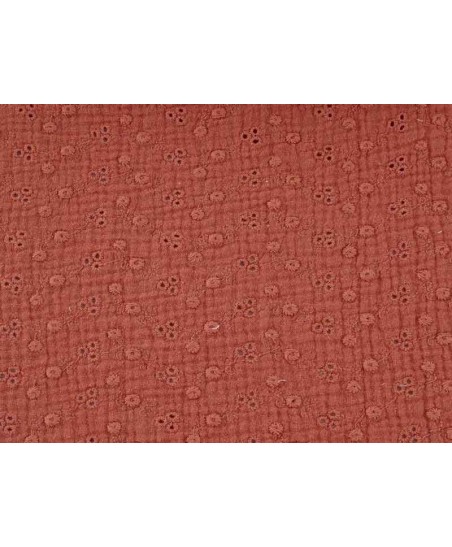 Coupon double gaze coton brodé marsala, 45x60cm dans Tissus par Marotte et Cie