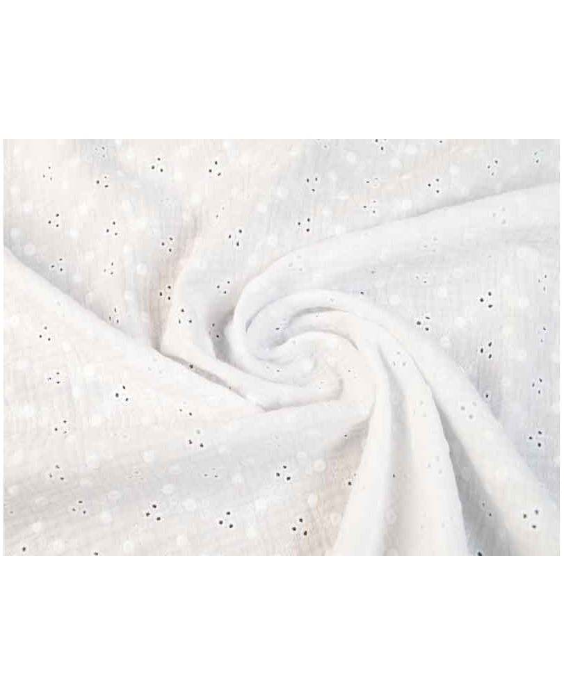 Coupon double gaze coton brodé blanc, 45x60cm dans Tissus par Marotte et Cie