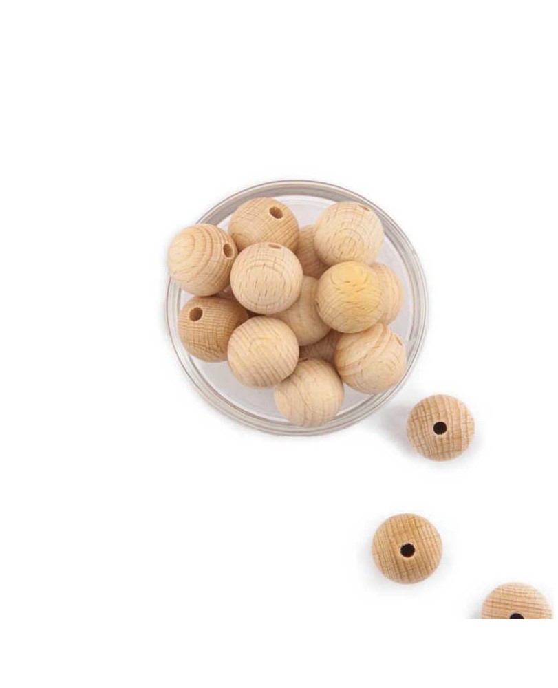 Perle bois naturel 20 mm diamètre, à la pièce dans Catégories par Marotte et Cie